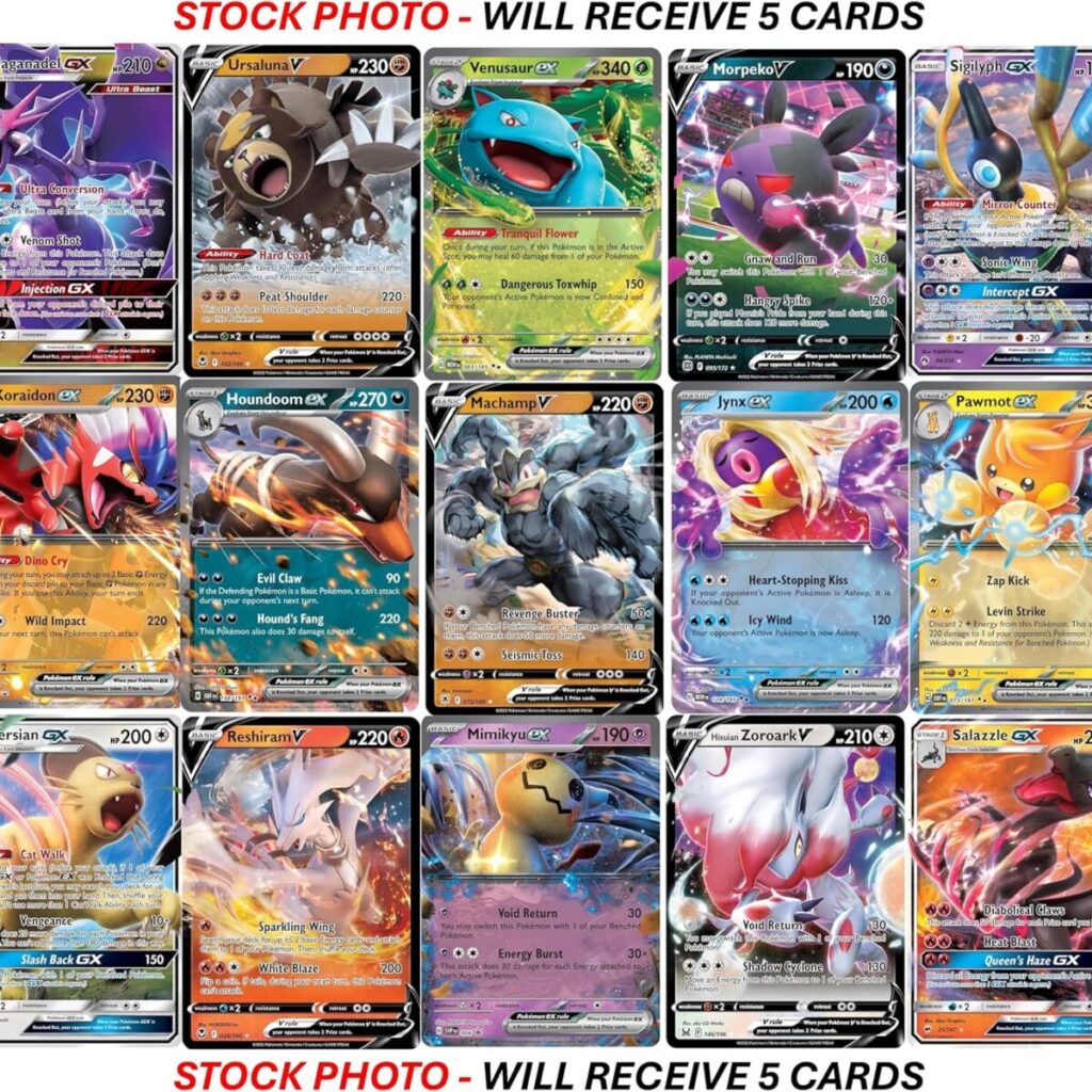 5 Pokemon Ultra Rare Card Lot – V, Gx, ex, Assorted Variety – No...
